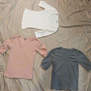 THREE Elbow-length deep neck knit sweaters. Falls Creek/Ophelia Roe SM/MED